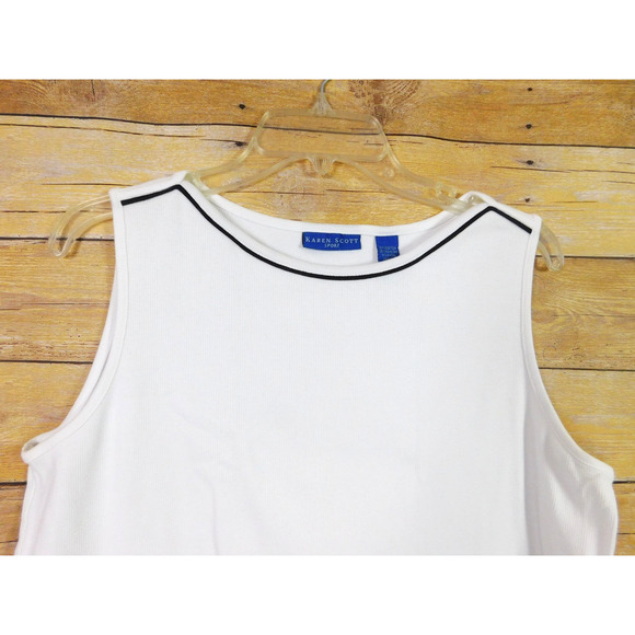 Karen Scott Tank Top XL White Black Neckline Casual - Picture 2 of 4